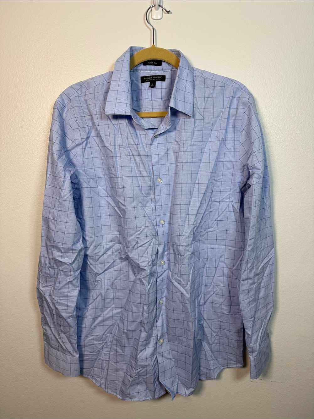 Banana Republic Light Blue Checked Dress Shirt Slim Fit Large 16-16.5
